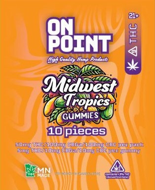 On Point Midwest Tropics 50 mg THC 100 mg CBGa 100mg CBC Gummies