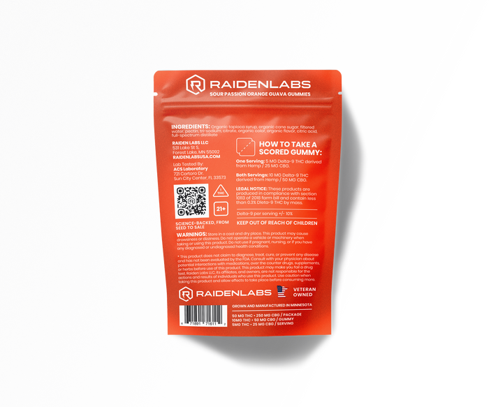 Raiden Labs Sour Passion Orange Guava Gummies - 5mg THC, 25mg CBG