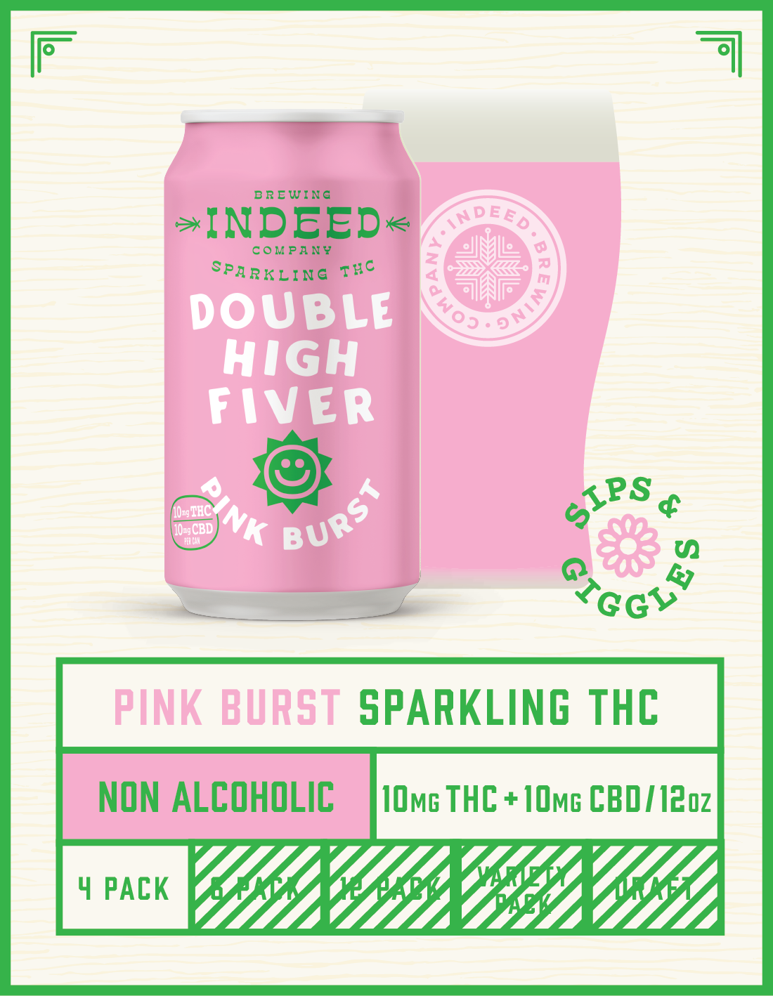 Indeed Brewing Double High Fiver Delta 9 Sparkling Water 4pk - Pink Burst