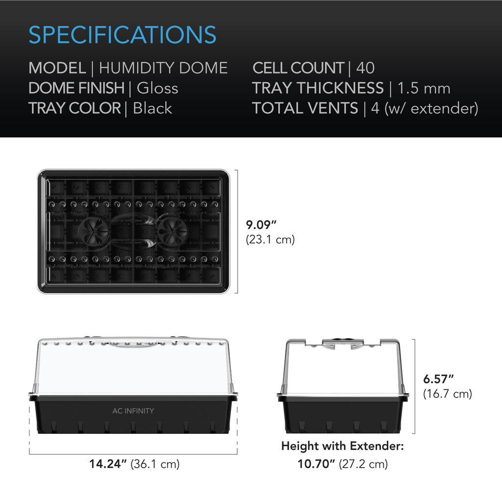 AC Infinity HUMIDITY DOME, PROPAGATION KIT WITH HEIGHT EXTENSION, 5X8 CELL TRAY