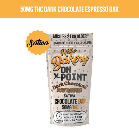 Retro Bakery x OnPoint Dark Chocolate Espresso Sativa Chocolate Bar 50mg