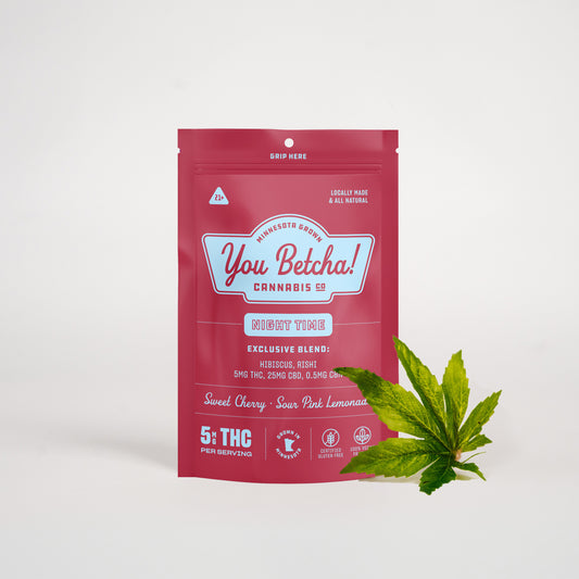 You Betcha Cannabis Co. - Night Time Gummies: Sweet-Cherry Sour-Pink-Lemonade